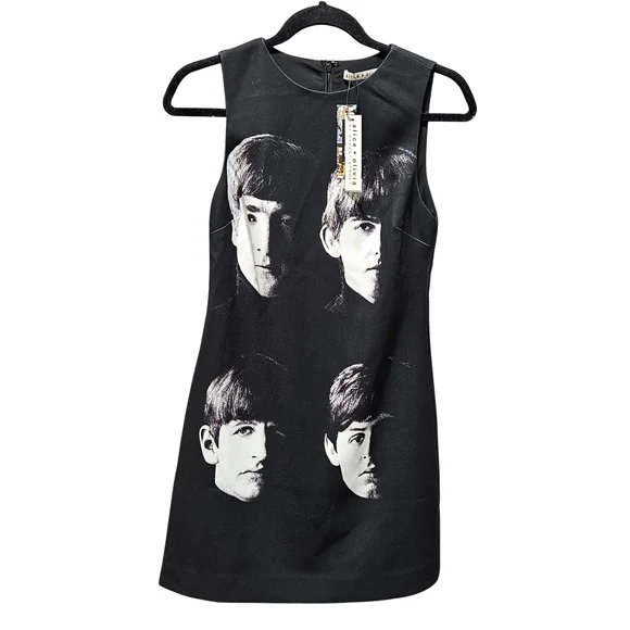 Alice + Olivia The Beatles Clyde Mini Dress Fab Four Black 0, 2 NWT - Picture 1 of 6